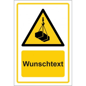 Aufkleber Warnzeichen Warnung vor schwebender Last · ISO_7010_W015 gelb mit WUNSCHTEXT · stark haftend