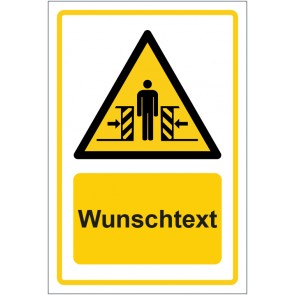 Aufkleber Warnzeichen Warnung vor Quetschgefahr · ISO_7010_W019 gelb mit WUNSCHTEXT