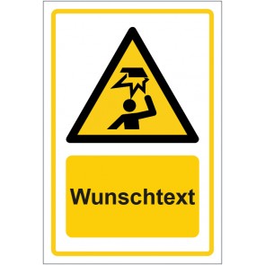 Aufkleber Warnzeichen Warnung vor Hindernissen im Kopfbereich · ISO_7010_W020 gelb mit WUNSCHTEXT · stark haftend