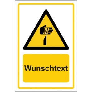 Aufkleber Warnzeichen Warnung vor spitzem Gegenstand · ISO_7010_W022 gelb mit WUNSCHTEXT · stark haftend