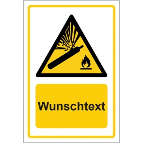 Schild Warnzeichen Warnung vor Gasflaschen · ISO_7010_W029 gelb mit WUNSCHTEXT · selbstklebend