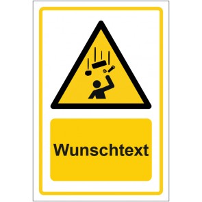 Magnetschild Warnzeichen Warnung vor herabfallenden Gegenständen · ISO_7010_W035 gelb mit WUNSCHTEXT