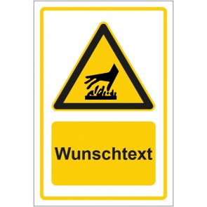 Schild Warnzeichen Warnung vor heißer Oberfläche gelb mit WUNSCHTEXT · selbstklebend