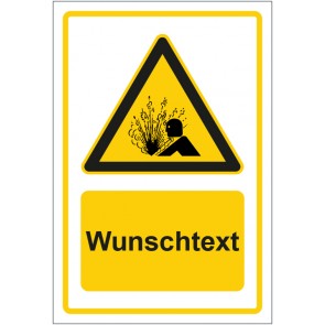 Aufkleber Warnzeichen Warnung vor explosiv austretenden Gasen gelb mit WUNSCHTEXT · stark haftend