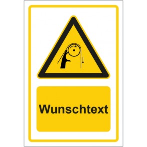 Aufkleber Warnzeichen Warnung vor Einzugsgefahr durch Riemenantrieb gelb mit WUNSCHTEXT