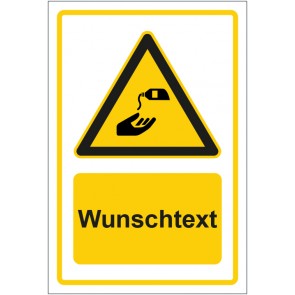 Schild Warnzeichen Hinweiszeichen Achtung, Handcreme benutzen gelb mit WUNSCHTEXT · selbstklebend
