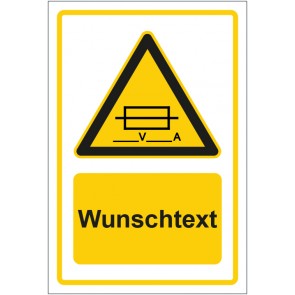 Aufkleber Warnzeichen Hinweiszeichen Sicherung gelb mit WUNSCHTEXT