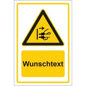 Aufkleber Warnzeichen Hinweiszeichen Achtung, Netzstecker ziehen gelb mit WUNSCHTEXT · stark haftend