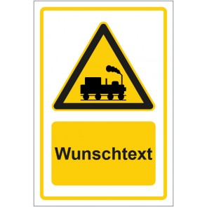 Aufkleber Warnzeichen Warnung vor Schienenverkehr gelb mit WUNSCHTEXT