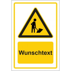 Aufkleber Warnzeichen Warnung vor Bauarbeiten gelb mit WUNSCHTEXT