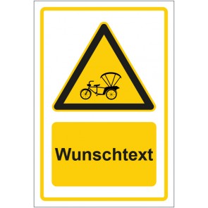 Aufkleber Warnzeichen Warnung vor Rikschah-Verkehr gelb mit WUNSCHTEXT