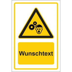 Aufkleber Warnzeichen Warnung vor Einzugsgefahr der Haare gelb mit WUNSCHTEXT