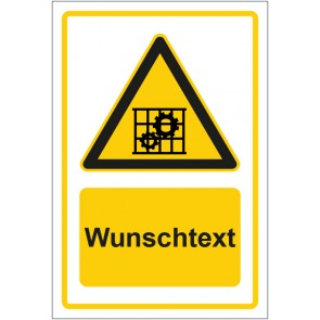 Aufkleber Warnzeichen Hinweiszeichen Achtung, Schutzvorrichtung benutzen gelb mit WUNSCHTEXT · stark haftend