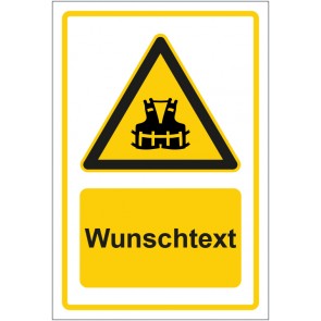 Schild Warnzeichen Hinweiszeichen Achtung, Rettungsweste tragen gelb mit WUNSCHTEXT