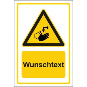 Schild Warnzeichen Hinweiszeichen Achtung, Hände waschen gelb mit WUNSCHTEXT