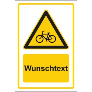 Aufkleber Warnzeichen Hinweiszeichen Achtung Fahrradfahrer gelb mit WUNSCHTEXT · stark haftend