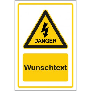 Schild Warnzeichen Hinweiszeichen Achtung Hochspannung gelb mit WUNSCHTEXT · selbstklebend