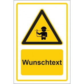 Schild Warnzeichen Hinweiszeichen Achtung, Auffanggurt benutzen gelb mit WUNSCHTEXT