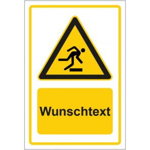 Aufkleber Warnzeichen Warnung vor Hindernissen am Boden gelb mit WUNSCHTEXT