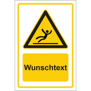 Magnetschild Warnzeichen Warnung vor Rutschgefahr gelb mit WUNSCHTEXT