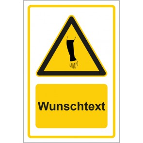 Schild Warnzeichen Hinweiszeichen Achtung, Armschutz tragen gelb mit WUNSCHTEXT