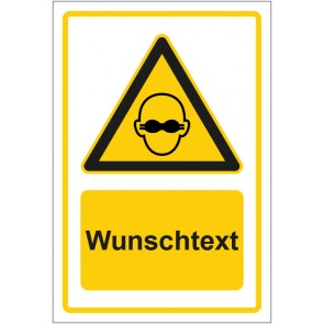 Magnetschild Warnzeichen Hinweiszeichen Achtung, Schutzbrille tragen gelb mit WUNSCHTEXT