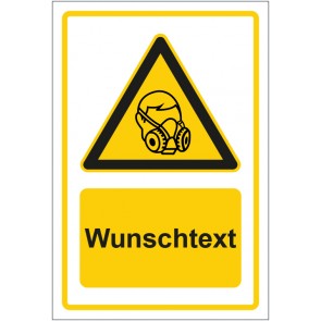 Schild Warnzeichen Hinweiszeichen Achtung, Filtermasken tragen gelb mit WUNSCHTEXT · selbstklebend