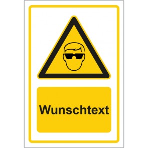 Magnetschild Warnzeichen Hinweiszeichen Achtung, Augenschutz tragen gelb mit WUNSCHTEXT