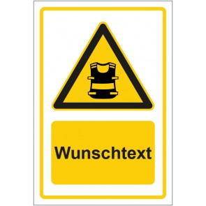 Schild Warnzeichen Hinweiszeichen Achtung, Warnweste tragen gelb mit WUNSCHTEXT · selbstklebend