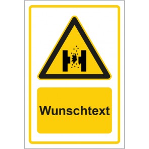 Schild Warnzeichen Warnung vor geschmolzenem Metall gelb mit WUNSCHTEXT · selbstklebend