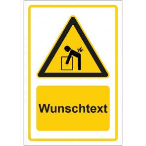 Magnetschild Warnzeichen Hinweiszeichen Achtung, Last richtig heben gelb mit WUNSCHTEXT