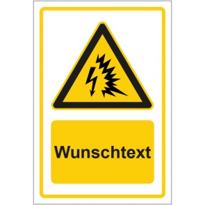 Schild Warnzeichen Warnung vor Lichtbogen gelb mit WUNSCHTEXT