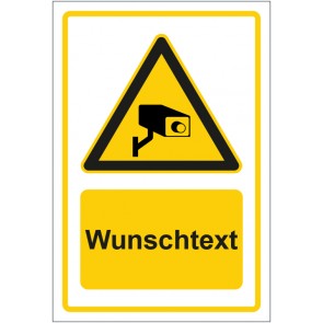 Aufkleber Warnzeichen Hinweiszeichen Achtung Videoüberwachung gelb mit WUNSCHTEXT · stark haftend
