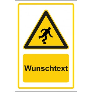 Aufkleber Warnzeichen Warnung vor Stolpergefahr gelb mit WUNSCHTEXT · stark haftend