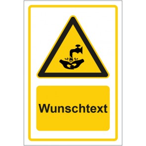 Schild Warnzeichen Hinweiszeichen Hinweiszeichen Achtung, Hände waschen gelb mit WUNSCHTEXT · selbstklebend