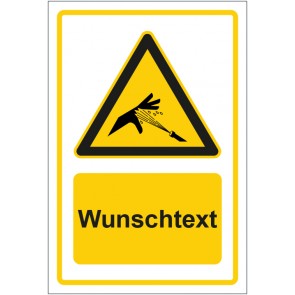 Schild Warnzeichen Warnung vor Hochdruckstrahl gelb mit WUNSCHTEXT · selbstklebend