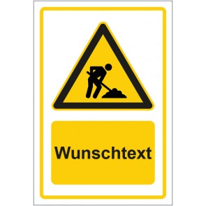 Aufkleber Warnzeichen Hinweiszeichen Achtung Bauarbeiten gelb mit WUNSCHTEXT