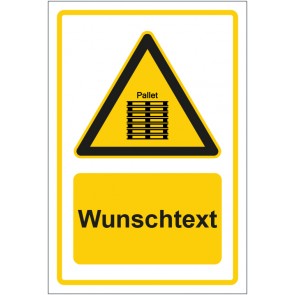 Schild Warnzeichen Hinweiszeichen Achtung, Paletten richtig stapeln gelb mit WUNSCHTEXT
