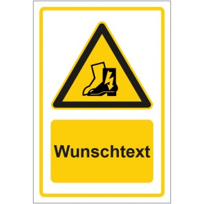 Schild Warnzeichen Hinweiszeichen Achtung, antistatisches Schuhwerk tragen gelb mit WUNSCHTEXT · selbstklebend