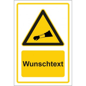 Schild Warnzeichen Hinweiszeichen Achtung, Armschutz tragen gelb mit WUNSCHTEXT · selbstklebend