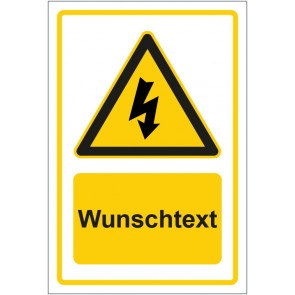 Aufkleber Warnzeichen Warnung vor elektrischer Spannung gelb mit WUNSCHTEXT