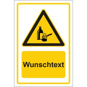 Schild Warnzeichen Hinweiszeichen Achtung Chemikalien im Gebrauch gelb mit WUNSCHTEXT · selbstklebend