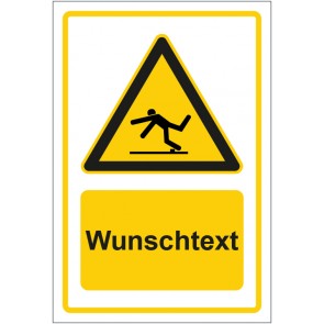 Aufkleber Warnzeichen Warnung vor Hindernissen am Boden gelb mit WUNSCHTEXT · stark haftend