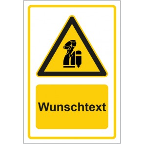 Magnetschild Warnzeichen Hinweiszeichen Achtung, schweren Atemschutz benutzen gelb mit WUNSCHTEXT