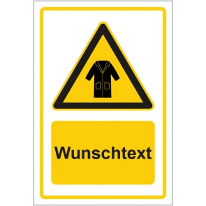 Aufkleber Warnzeichen Hinweiszeichen Achtung Kittel tragen gelb mit WUNSCHTEXT · stark haftend