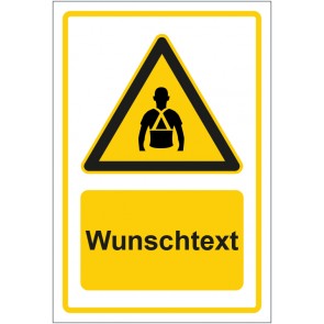 Schild Warnzeichen Hinweiszeichen Achtung, Gurt anlegen gelb mit WUNSCHTEXT · selbstklebend