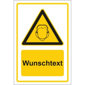 Aufkleber Warnzeichen Hinweiszeichen Achtung, Gehörschutz tragen gelb mit WUNSCHTEXT · stark haftend