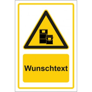 Schild Warnzeichen Hinweiszeichen Lagerfläche für Chemikalien gelb mit WUNSCHTEXT