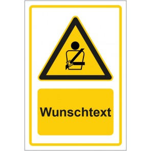 Aufkleber Warnzeichen Hinweiszeichen Achtung, Sicherheitsgurt tragen gelb mit WUNSCHTEXT