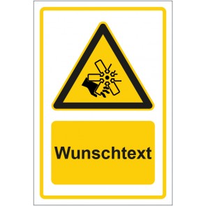 Aufkleber Warnzeichen Warnung vor Handverletzung durch rotierende Lüfterblätter gelb mit WUNSCHTEXT